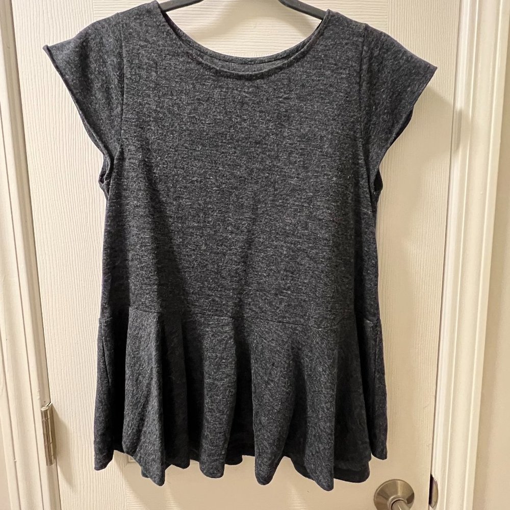 LOFT Women's Knit Top, Charcoal Grey Peplum Style, Size XS